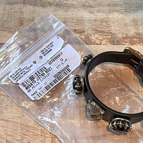 Gucci Black Leather Feline Stone Studded Bracelet - Picture 8 of 9