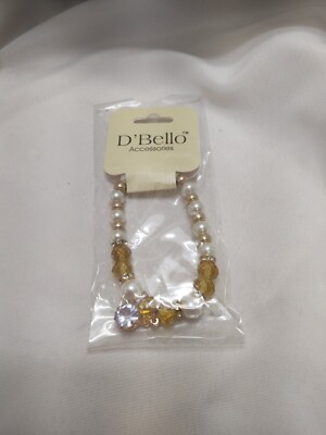 D'Bello Accessories Bracelet Gold Tone Stretch Beads Crystal Gold