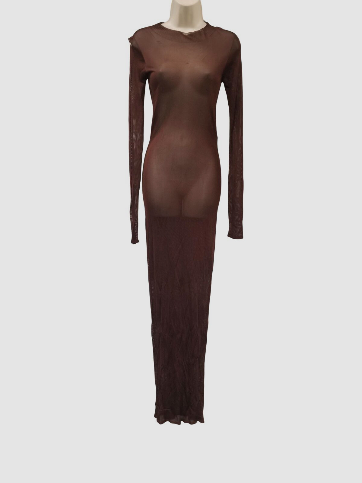 Abito lungo donna Saint Laurent marrone trasparente s pelle taglia S