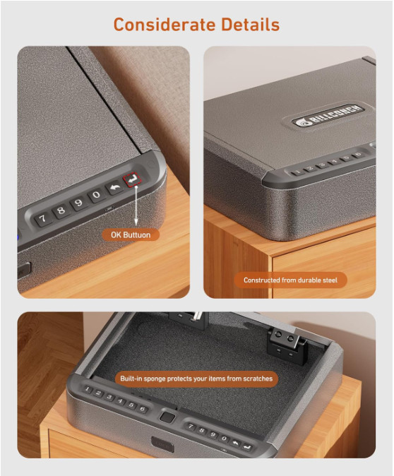Biometric Handgun Safe – 4-Way Quick Access for Home/Nightstand