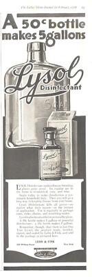 1918 Lysol Disinfectant Antique Ad WW1 Era Bottle Makes 5 Gallons