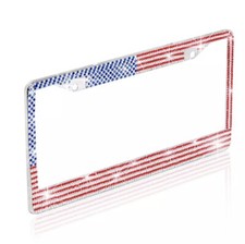 1 Usa Flag Bling Plate Rhinestone Crystal Metal License Frames Patriot America