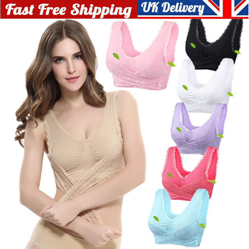 Women Front Cross Side Buckle Wireless Lace Bra Comfy Breathable
