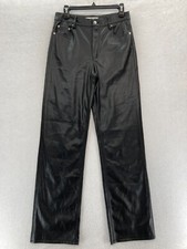 ZARA The 90s Pant Women's 6 Black Faux Leather Straight Leg High Rise 5 Pocket