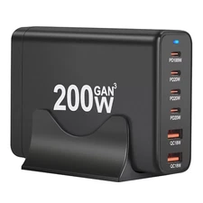 6 Port Charger Box GaN with 200w Charging USB and USB Type-C Ports 
