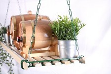 Ceiling Hanging Storage Rack 0.9m x 5 Wooden Laths Vintage Cast Iron Fittings 