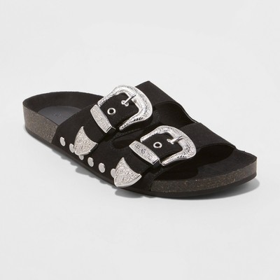 black sandals buckle