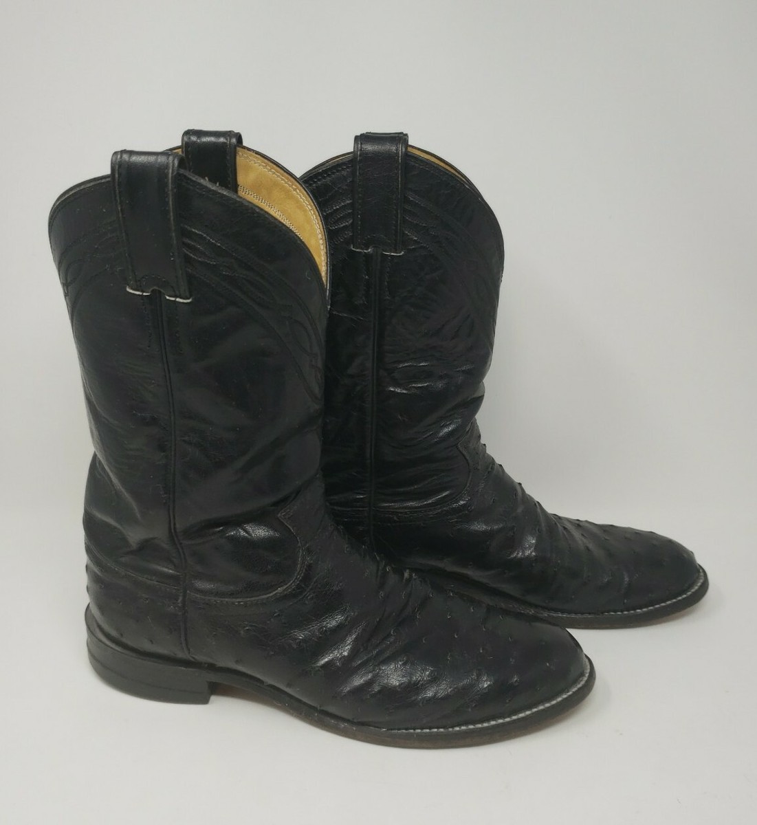 Justin Mens Boots Black Leather Full Quill Ostrich Cowboy  display picture 2