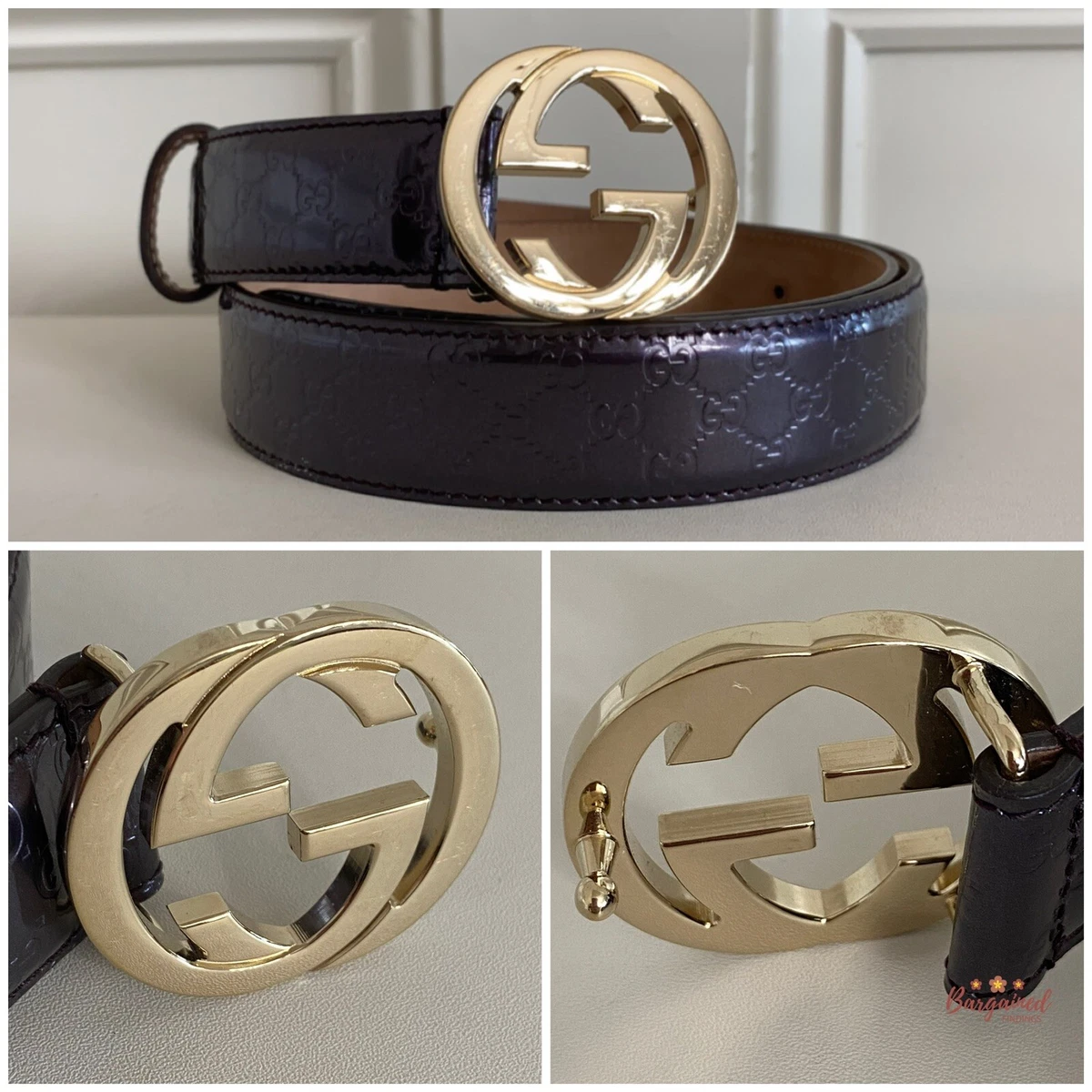 Authentic Gucci Purple Microguccissima Patent Leather Interlocking G Belt 85 34