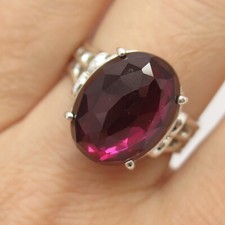 925 Sterling Silver Pink Glass Ring Size 8 3/4