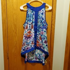 Nicole By Nicole Miller Tank Top, tapered with keyhole back, blue floral sz lrg