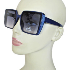 Jessica Simpson Cobalt Blue Square Sunglasses Blue Sparkle Side Rims J6207-BL
