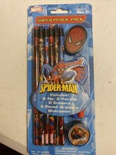 Marvel, Spider-Man,Pencil Set,6 Pencils, 2 Grippers, 2 Erasers, And A Sharpener