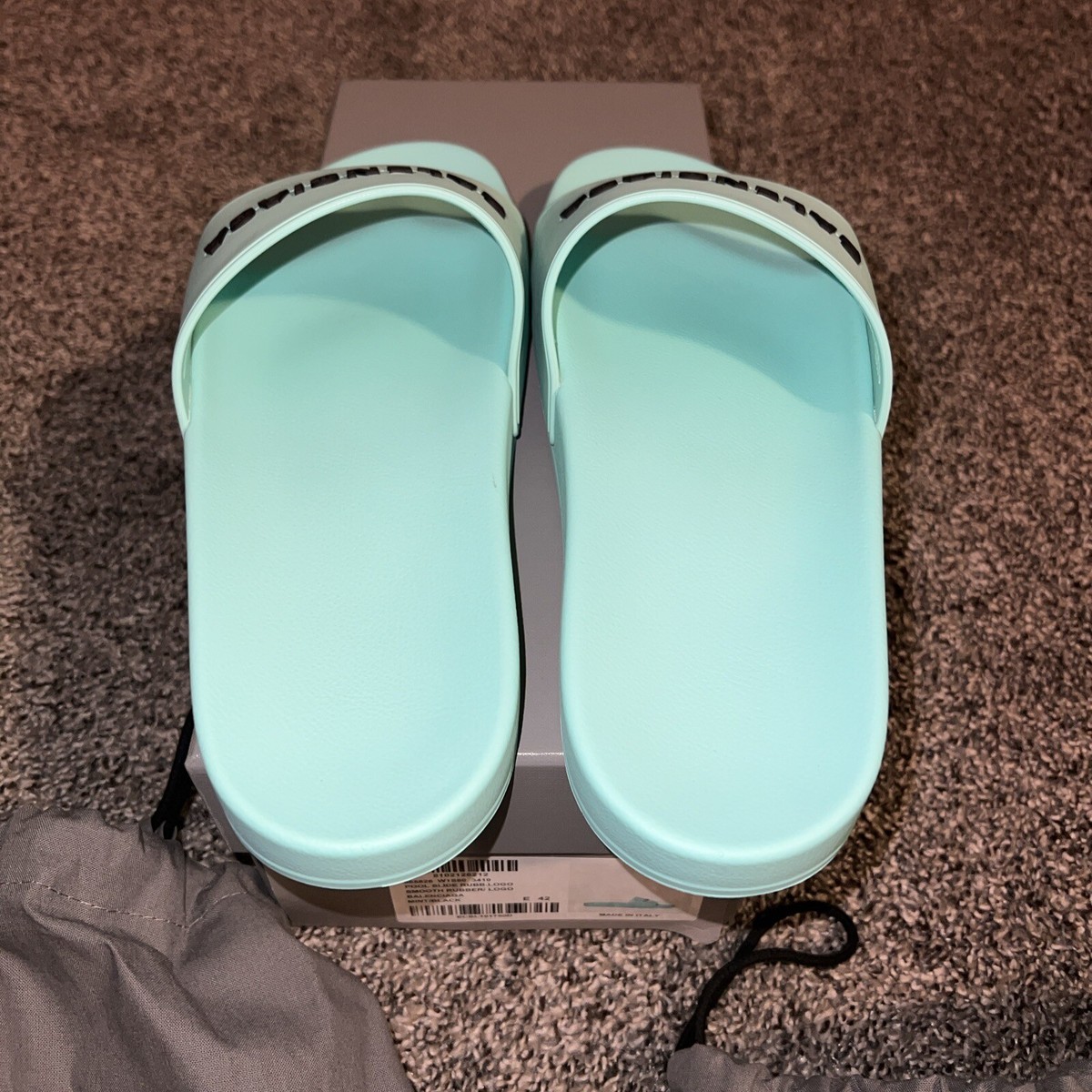 【BALENCIAGA】Full Slide Mint $375 Women's Balenciaga Logo Pool Slides Flat Sandals