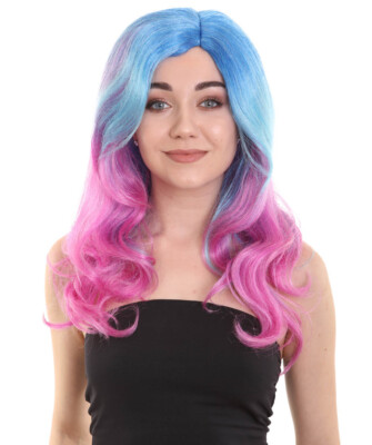 Long Wavy Two-tone Wig | Blue & Purple Colorful Wig , HW-3756