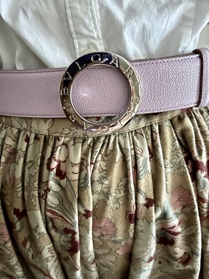 New BULGARI 1.5” Pink Caviar Leather Belt Silver Circle Logo  display picture 2