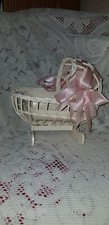 ANTIQUE WICKER BABY DOLL CRADLE PRAM SHOWER PLANTER METAL insert Shabby 