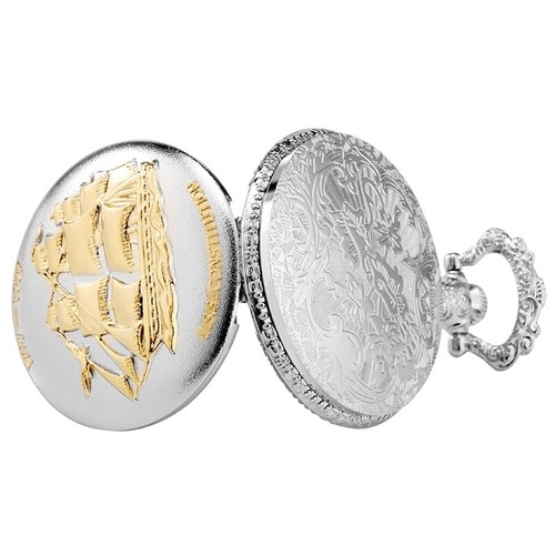 Silver Golden Military U.S Navy USS Constitution Sail Frigate Pocket Watch Gifts - Picture 4 of 10