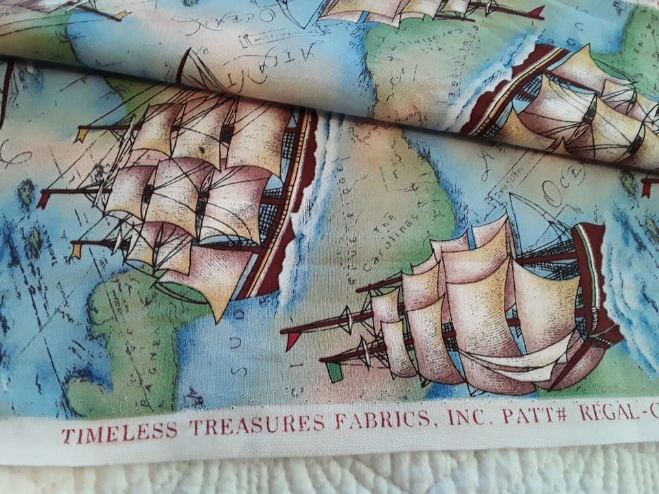 Lot Beautiful Cotton Map Theme Fabric 3 Cuts 5+ Yds World Atlas Rand McNally Shi - Image 4 of 4