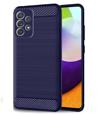 For SAMSUNG GALAXY A52 5G CARBON FIBER SHOCKPROOF CASE BLUE HEAVY