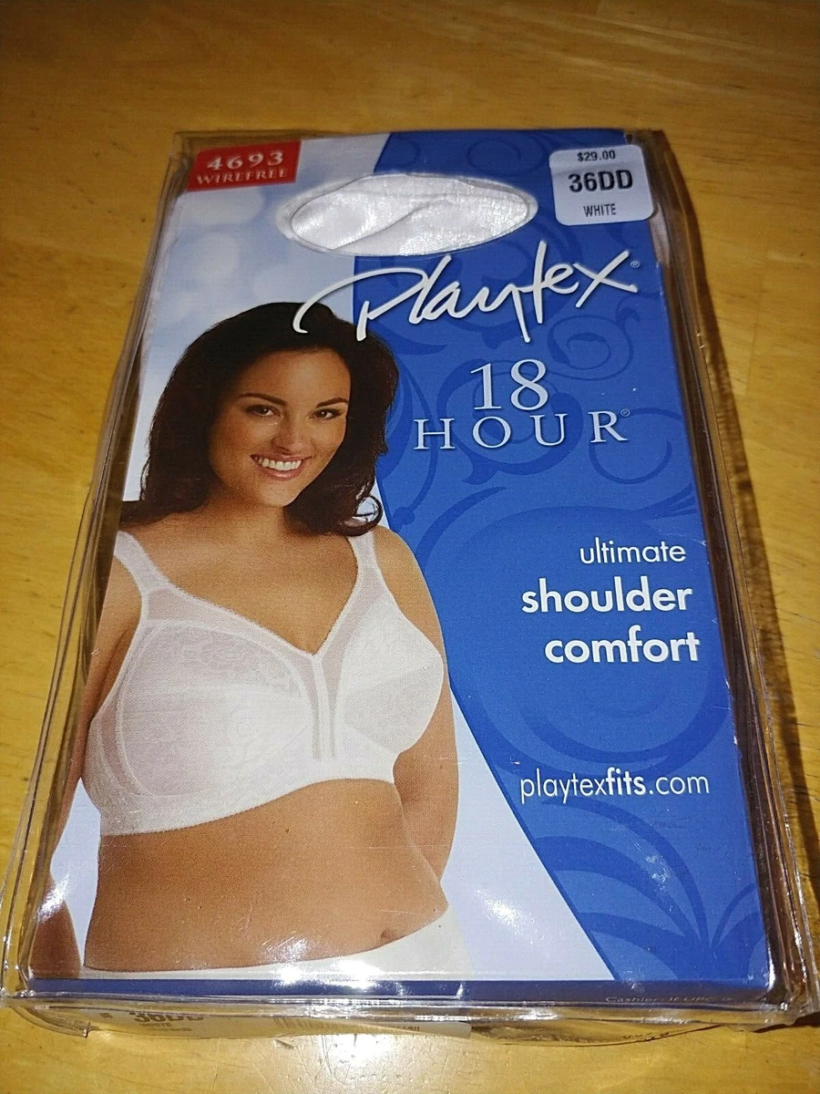 PLAYTEX 18 HOUR ULTIMATE SHOULDER COMFORT WIRELESS WHITE BRA-36DD