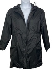 Kirkland Size Large Zip Front Windbreaker Rain Jacket Solid Black Longer Length