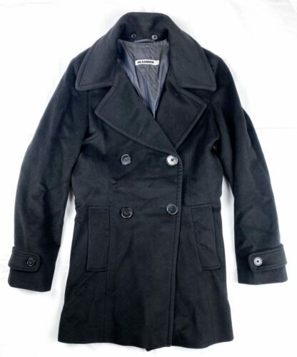 Jil Sander Pea Coat Mens 44 Navy Blue Pockets Inner Pocket Jil Sander Pea Coat Mens 44 Navy Blue Pockets Inner Pocket