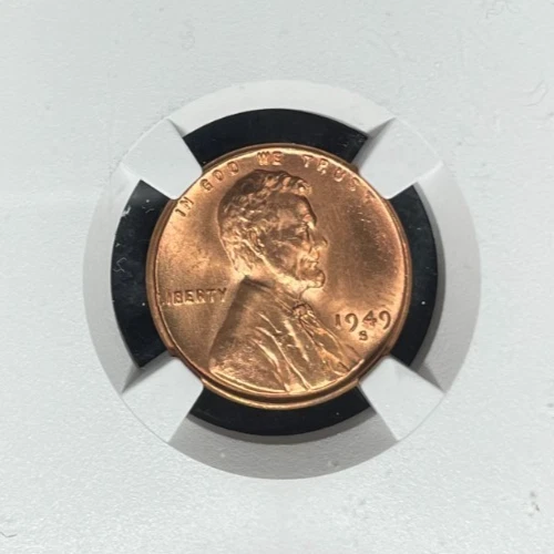 1949-S LINCOLN WHEAT CENT~NGC MS 65 RD ~BEAUTIFUL COIN~