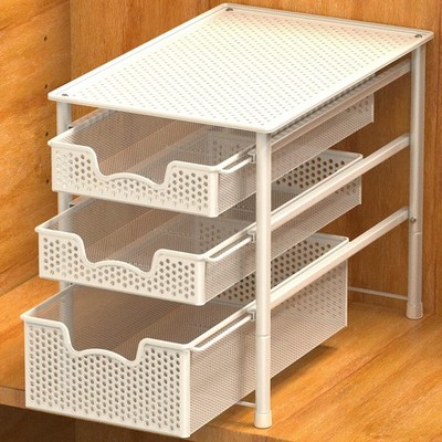 Simple Houseware 3 Tier White Alloy Steel Sliding Basket Organizer Drawer Cabine