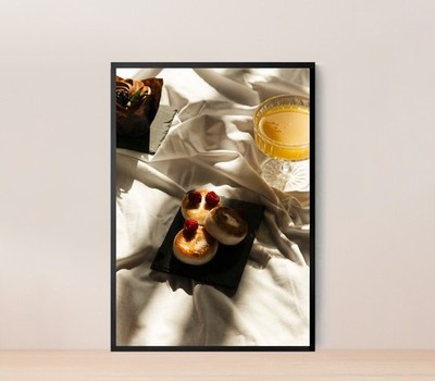 Cheese Pancakes With Orange Juice Poster Premium Quality Choose your Size