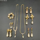 Vintage Gold Tone Faux Pearl Rhinestone Costume Jewelry Lot 8 Items Necklaces