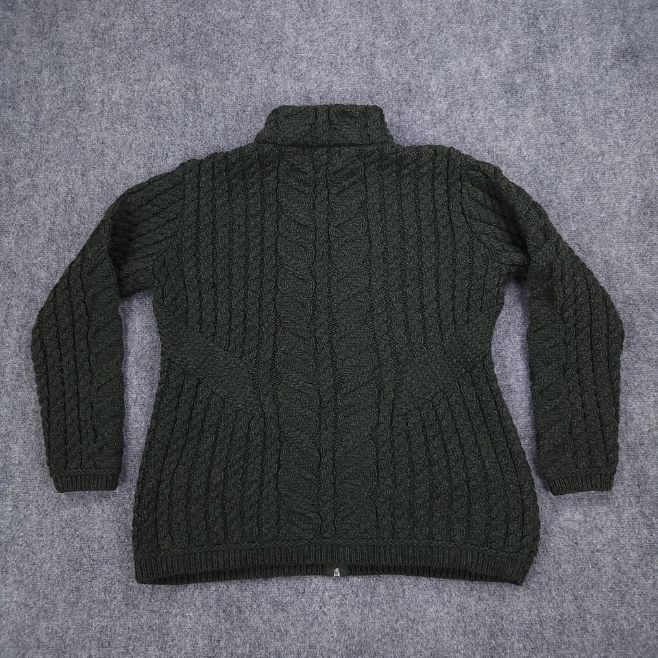 Aran Crafts Sweater Womens Large Green Cable Knit Full Zip Merino Wool Ireland - Image 2 of 4