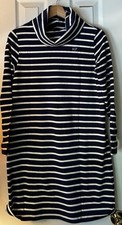 EUC Girls XL Navy  White Cow Neck Striped Dress