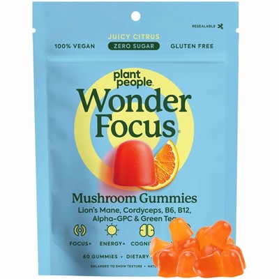 3/27 Plant People WonderFocus Mushroom Gummies Citrus Flavor, 60 Count