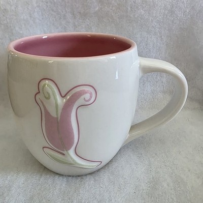 Starbucks Coffee Mug Raised Tulip White Pink 14 oz 2006