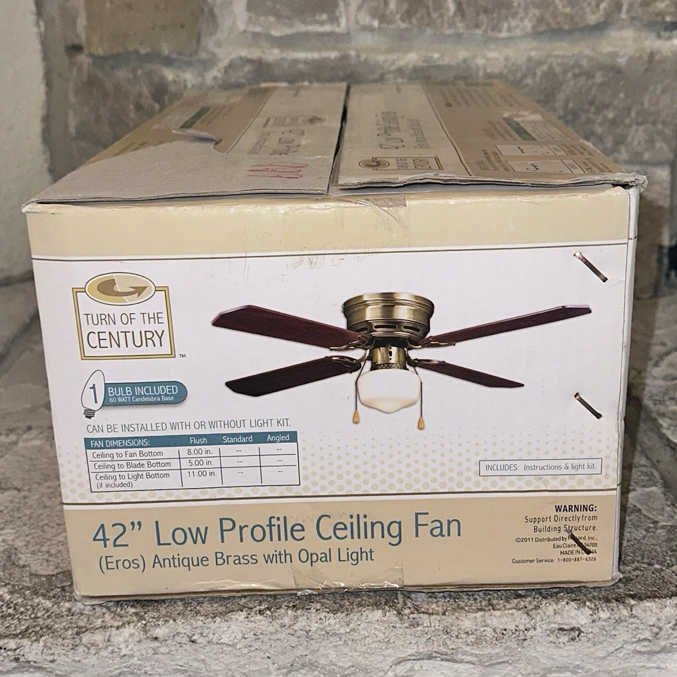 Turn Of The Century 42" Low Profile Oak/Rosewood Ceiling Fan + Opal Light Kit - Image 4 of 4