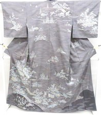 JAPANESE KIMONO HOMONGI DUSKY PURPLE 164cm 5 ft 5 in PURE SILK AA8108