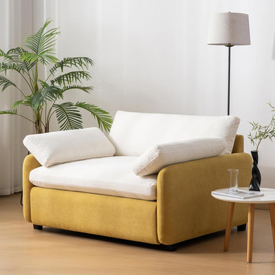 Modern Yellow Chenille Oversized Accent Chair with Pillows for Living Room
