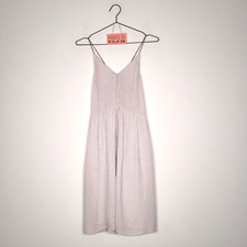 Tinsels Cream Dress Small Knee Length Navy Stripe Brown Spaghetti Strap Button