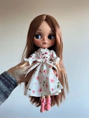 Custom Blythe Doll Sun-Kissed Skin Matte Face 1/6 Brown Hair w/Bangs Open Mouth
