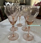 Set (5) Vintage Tiffin Franciscan Optic Floral Cut Pink Depression Glass Stemwar