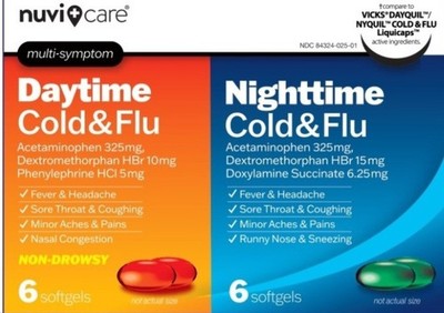 1X Nuvi CARE DAYTIME NIGHTTIME MULTI-SYMPTOM Cold Flu Relief 12 Softgels 04/2027
