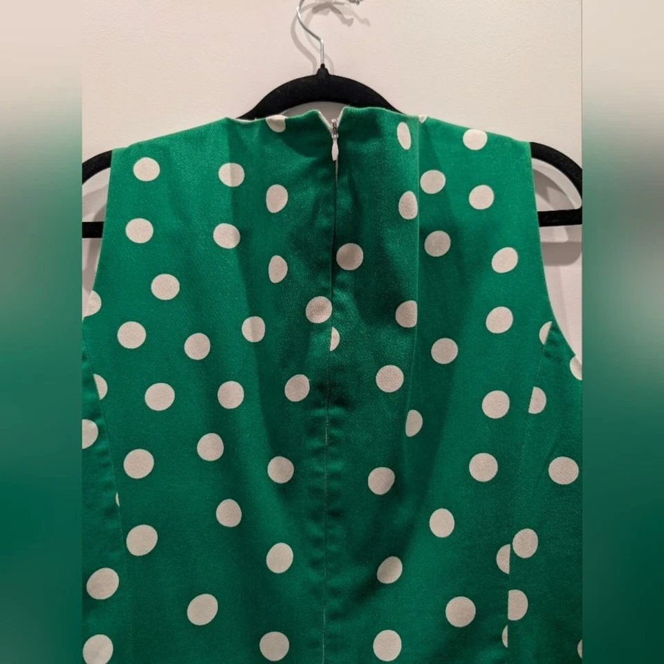 Vestido Anne Klein Verde y Blanco Lunares Midi Retro Preppy Vestido Vaina Talla 14 Foto 4 de 4