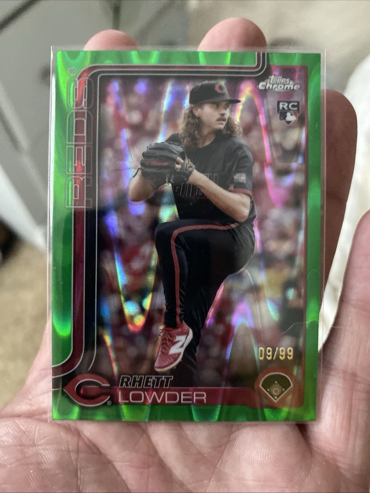 2025 Topps Chrome Rhett Lowder - Green RayWave Refractor /99 - RC - #147 - Reds