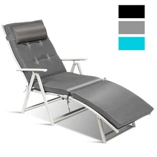 Outdoor Folding Chaise Lounge Chair Recliner w/Cushion for Backyard