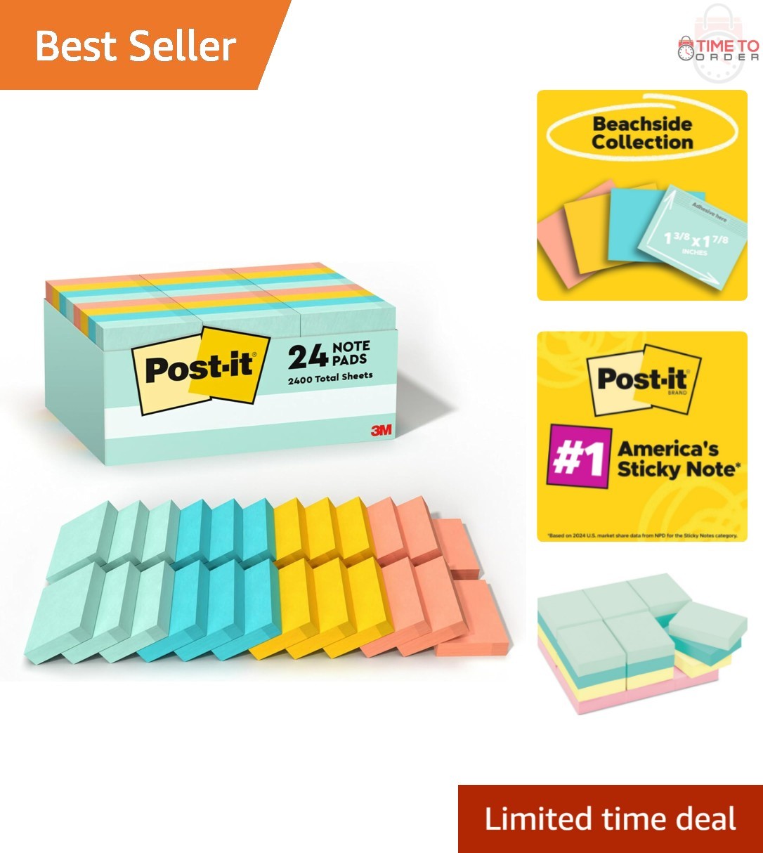 Sticky Notes Recyclable Pastel Colors 1.5x2 in 24 Pads Office Classroom-image