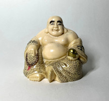 Vintage Signed Chinese Carved Resin Laughing Buddha Sculpture Figure