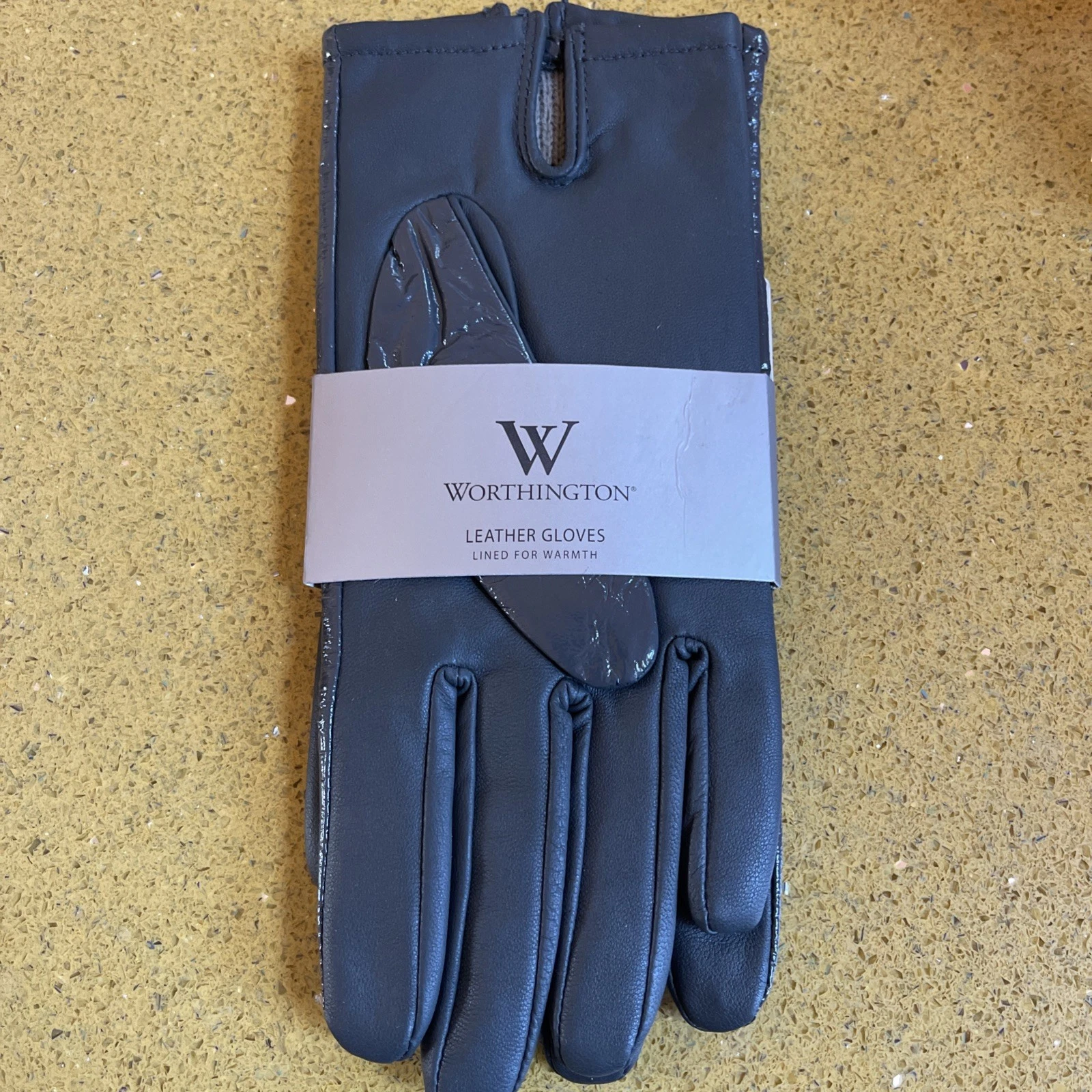 Worthington Dark Gray. Patent Shimmer Leather Gloves Size M, New