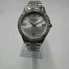 Folio Watch Women Silver Tone Crystal Bezel Round Dial 31MM New Battery 7.5 Inch
