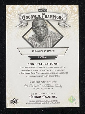 David Ortiz 2025 Upper Deck Goodwin Champions #A-DO Autographs | eBay